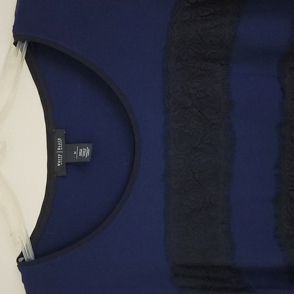 White House Black Market Blue & Black Striped Lace Top M